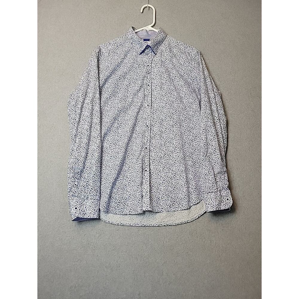 Dario Beltran Slim Fit 100% Cotton Blue Floral LS Button Up Shirt Men's 42 16.5